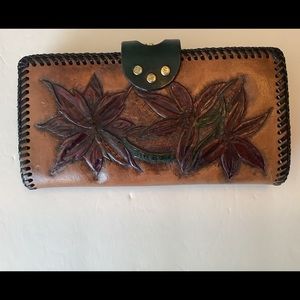Leather Floral Embossed Clutch Wallet